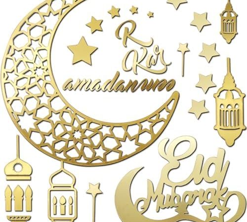 Ramadan Decorations Wall Stickers, 3D Gold DIY Eid Mubarak Self-Adhesive Ramadan Kareem Decorations...
