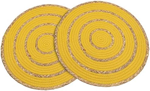 Ray-e 2 Pcs Woven Round Placemats Heat Insulation Non Slip Braided Cotton Dinner Table Mats Large...