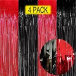 Red and Black Party Decorations- 4 Pack of 3.2x8.2ft Foil Fringe Curtains for Graduation Party...
