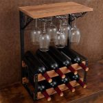 Retro Countertop Wine Rack,2-Tier Wine Bottle Holder Shelf With 6 Glass Rack,Top Board For Extra...