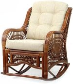 Rocking Malibu Lounge Chair ECO Natural Rattan Wicker Handmade Cognac (Light Brown Color) with Cream...