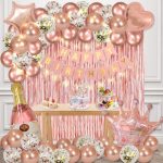 Rose Gold Birthday Decorations for Women Girl 54pcs with HAPPY BIRTHDAY Banner Curtains Bottle Crown...