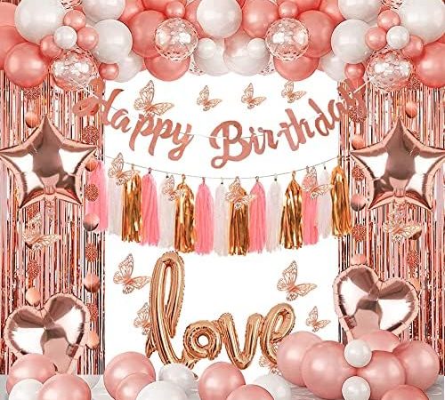 Rose Gold Birthday Party Decorations Set for Women Girls 73 Pieces, Happy Birthday Banner, Fringe...