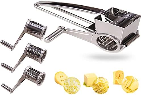 Rotary Cheese Grater - LOVKITCHEN Cheese Cutter Slicer Shredder with 3 Interchanging Rotary Ultra...