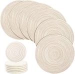 Round Placemats for Dining Table Set of 6 Place Mats and 6 Coasters for Drinks- 14" Washable Place...
