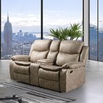 Roundhill Furniture Ensley Faux Leather in Sand Finish with USB Port, Reclining Loveseat