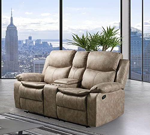 Roundhill Furniture Ensley Faux Leather in Sand Finish with USB Port, Reclining Loveseat