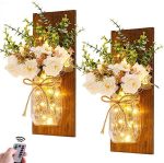 Rustic Wall Sconces Mason Jar Sconces Handmade Wall Art Hanging Design with Remote Control LED Fairy...
