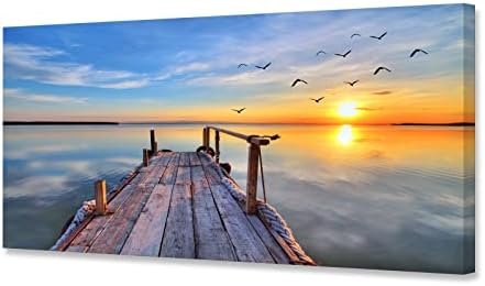 S05975 Wall Art Decor Canvas Print Picture Sunset Flying Birds 1 Panel Sea Scenery Painting Sunset...