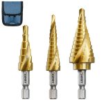 SAMXY HSS Step Drill Bits 3 Piece Titanium Coated Spiral Grooved Step Drill Bit 1/4" Hex Shank Drill...