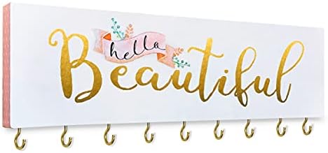 SANY DAYO HOME Hello Beautiful Wall Mount Necklace Holder Organizer with 9 Jewelry Hooks for Ring,...