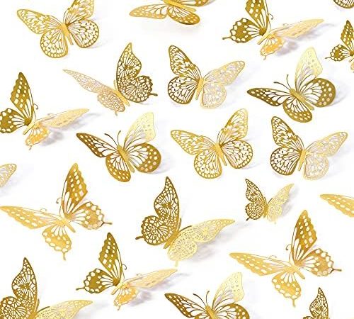 SAOROPEB 3D Butterfly Wall Decor 48 Pcs 4 Styles 3 Sizes, Gold Butterfly Decorations for Butterfly...