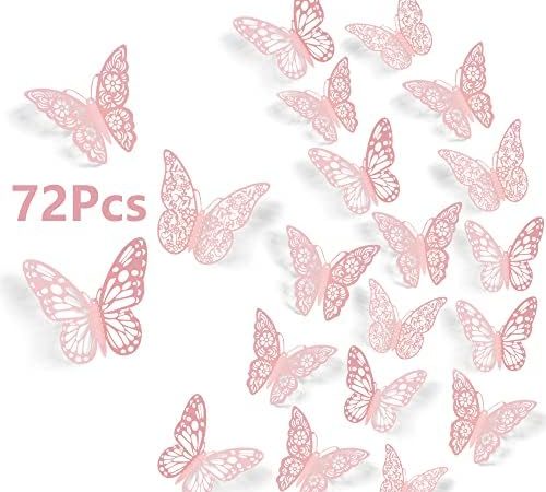 SAOROPEB 3D Butterfly Wall Decor, 72Pcs 3 Sizes 3 Styles, Removable Stickers Wall Decor Room Mural...