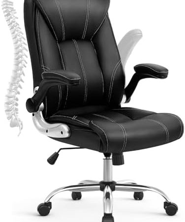 SEATZONE Ergonomic Office Chair, High Back PU Leather Comfortable Desk Chair with Flip-up Armrests,...
