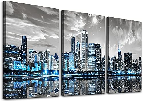 SERIMINO Wall Decor Living Room Modern City Chicago Skyline Pictures Canvas Wall Art for Bedroom...