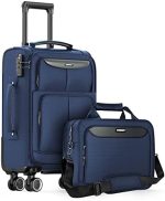 SHOWKOO Carry-on Luggage 2 Piece Softside Lightweight Durable Suitcase with Bag Tote Double Spinner...