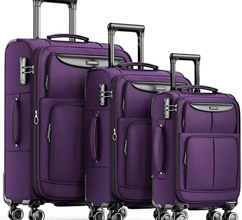 SHOWKOO Luggage Sets 3 Piece Softside Expandable Lightweight Durable Suitcase Sets Double Spinner...