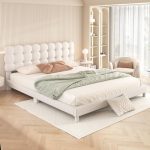 SOFTSEA Queen Upholstered Bed Frame with Soft Headboard Velvet Platform Bed Frame Tofu Tufted...