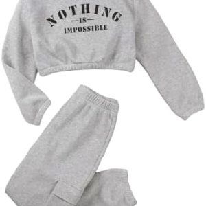 SOLY HUX Girl's Casual 2 Piece Outfits Graphic Letter Print Long Sleeve Sweatshirt Tops and...