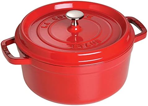 STAUB Cast Iron Dutch Oven 5.5-qt Round Cocotte, Made in France, Serves 5-6, Cherry