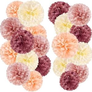 SUNBEAUTY 20 Pcs Party Tissue Paper Pom Poms Set - Blush Pink Tissue Paper Flowers Decorations, Boho...