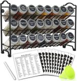 SWOMMOLY 3 Tier Spice Rack Organizer with 24 Empty Round Spice Jars, 396 Spice Labels, Funnel and...