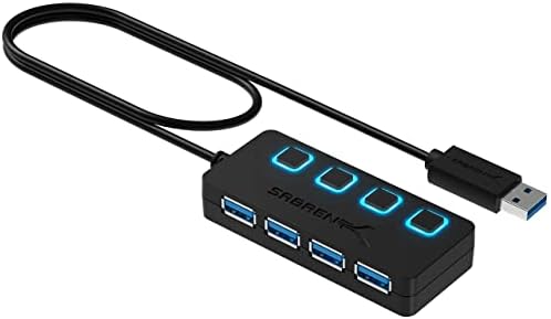 Sabrent 4-Port USB Hub, USB 3.0 Fast Data Hub with Individual LED Power Switches, 2 Ft Cable, Slim &...