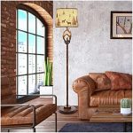Scenekoy Rustic Farmhouse Antlers Floor Lamp with Nightlight Brown Finish Round Shade Lamps for...