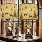 Scenekoy Rustic Farmhouse Antlers Table Lamp Set of 2 with Nightlight Dual USB Ports Linen Fabric...