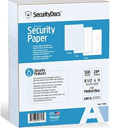 SecurityDocs Security Paper for Medical and Federal use, CMS Certified, Copy and Tamper Resistant,...