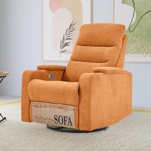 Seegool Power 360° Swivel Rocker Recliner Chair Upholstered with USB Charge Port & Cup Holder,...