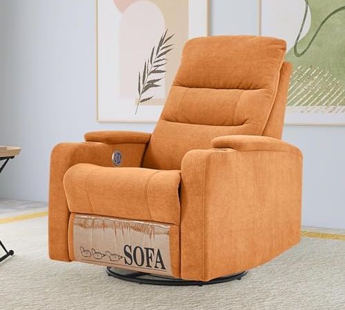 Seegool Power 360° Swivel Rocker Recliner Chair Upholstered with USB Charge Port & Cup Holder,...