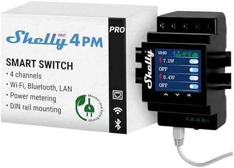 Shelly Pro 4PM | Wi-Fi, LAN & Bluetooth 4 Channel Smart Relay with Power Metering | Home Automation...