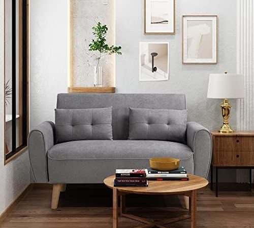 Shintenchi Small Modern Loveseat Couch Sofa, Light Grey, 2-Seat, Mid Century Fabric Upholstered,...