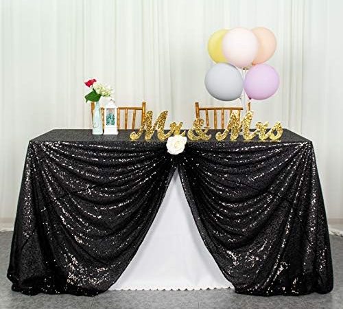 ShinyBeauty Sequin Tablecloth Black 72''x72'' Square Glitter Table Cover Black Table Cloths for...