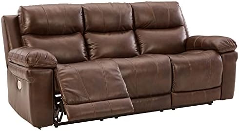 Signature Design by Ashley Edmar Leather Power Reclining Sofa with Adjustable Headrest, Brown