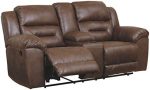 Signature Design by Ashley Stoneland Faux Leather Manual Double Reclining Loveseat with Center...