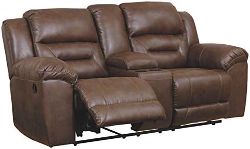 Signature Design by Ashley Stoneland Faux Leather Manual Double Reclining Loveseat with Center...