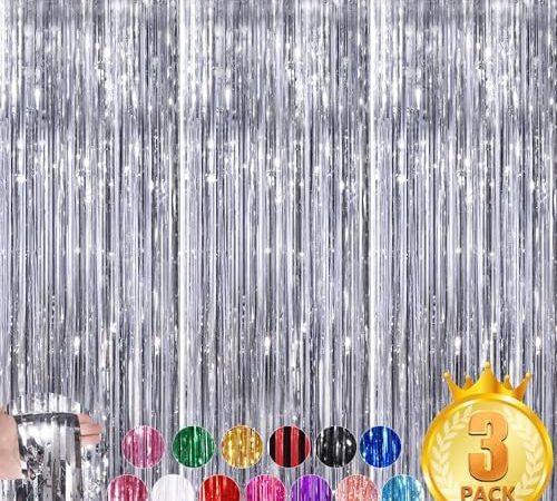 Silver Party Streamers 3.3x8.3 Feet Metallic Foil Fringe Curtains Tinsel Streamers Party Decorations...