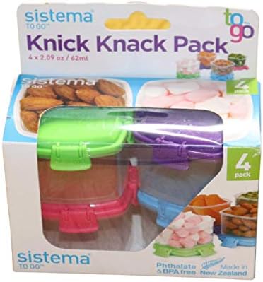 Sistema To Go Collection Mini Knick Knack Snack Container, 2.09 oz./62 mL, Pink/Green/Blue/Purple, 4...