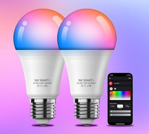 Smart Light Bulbs 2Pack, Color Changing Light Bulb Works w/Alexa Google Home, 9W A19 800LM Tunable...