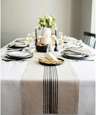Solino Home Farmhouse Stripe Linen Table Runner 72 inches Long – 100% Pure Linen 14 x 72 Inch Table...