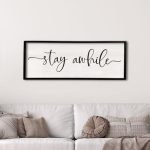 Stay Awhile Sign Wall Decor 24"X10" Large Solid Wood Frame For Living Room Entryway Farmhouse Wall...