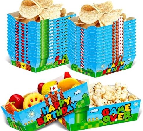 Super Brothers Birthday Snack Decorations 24Pcs Video Games Birthday Theme Party Supplies for Kids...