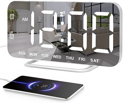 Super Slim LED Digital Alarm Clock, Mirror Surface for Makeup, with Diming Mode, 4 Levels...