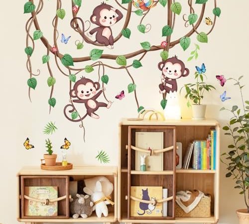 Suplanet Monkey Wall Decals, Safari Nursery Wall Decor, Jungle Animal Wall Stickers for Kids Baby...