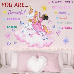 Suplante Black Girl and Unicorn Butterfly Wall Decal Stickers, Positive Saying African American...