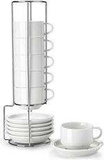Sweese Porcelain Stackable Espresso Cups with Saucers and Metal Stand - 4 Ounce for Specialty Coffee...
