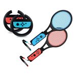 TALK WORKS Steering Wheel/Tennis Racket Combo Pack for Nintendo Switch - Joy Con Controller Grip...