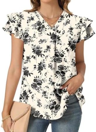 TAOHUADAO Womens Summer Casual Tops Double Layered Short Sleeve T-Shirts V Neck Business Dressy...